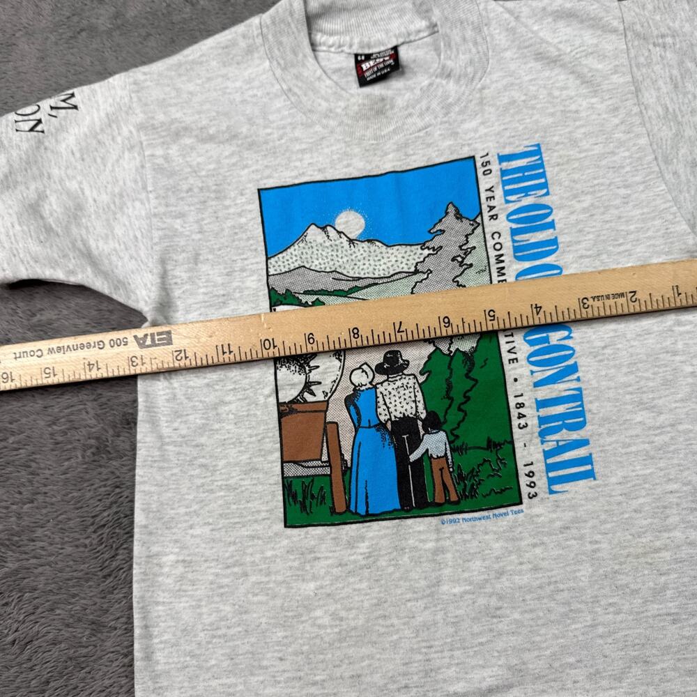 VTG 90s Screen Stars Kids Shirt 6-8 Salem Oregon Trail Graphic Tee Gray Crew Nck - Picture 5 of 6